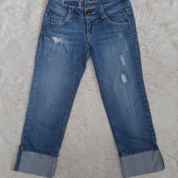 Candie's Women's Blue Low Rise Distressed Cuffed Denim Jeans Size 1 - Picture 3 of 8